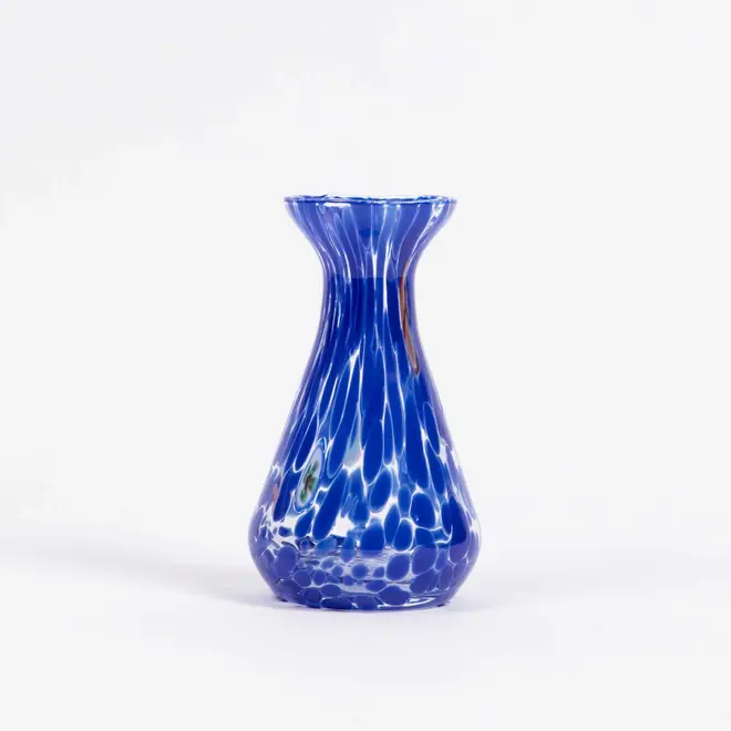 piccolo, curve shaped blown glass vase in blue