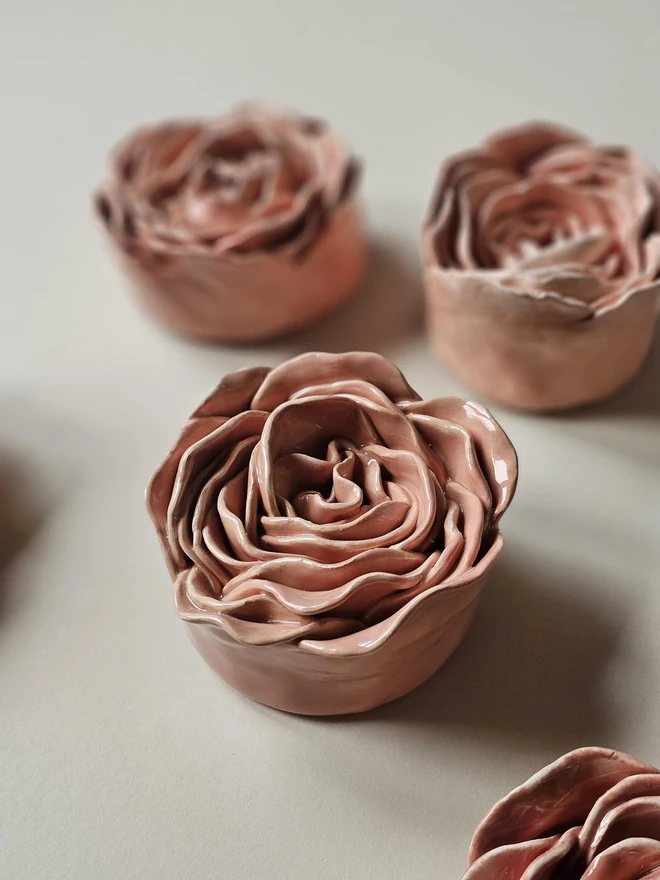 handmade peach pink ceramic flower wall hanging decor sculpture art pottery glazed gift for her forever everlasting rose