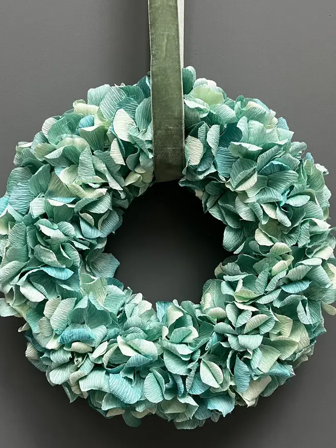 Turquoise Crepe Paper Christmas Wreath