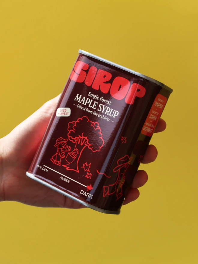 Maple Syrup Duo. A can of dark maple syrup from Sirop.