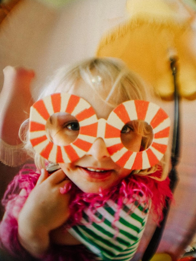 red and white striped paper glasses card