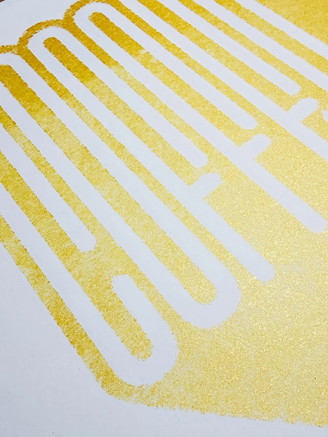 'Coffee' Gold Screen Print, on a white background. 