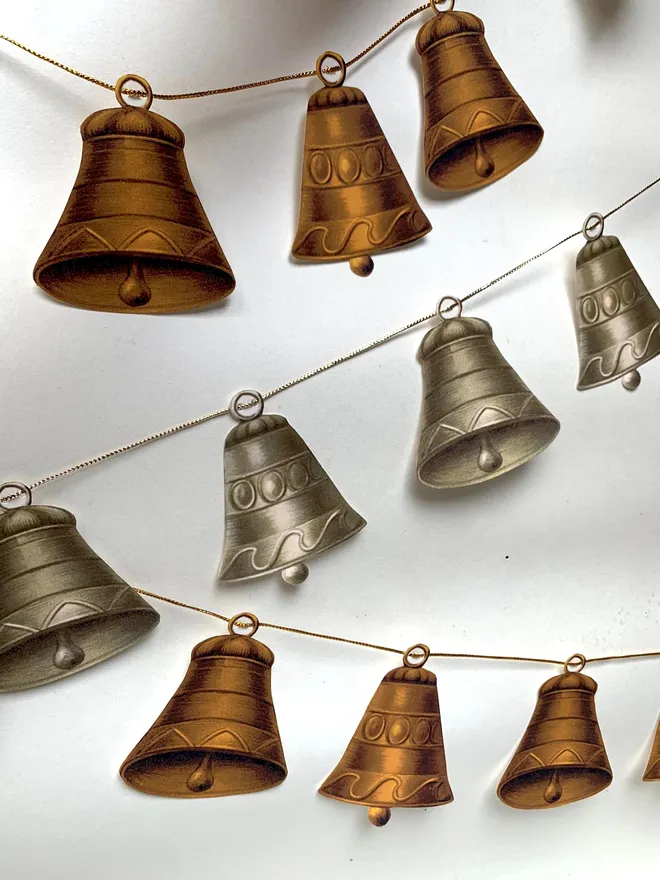 Vintage style Christmas bells in gold and silver