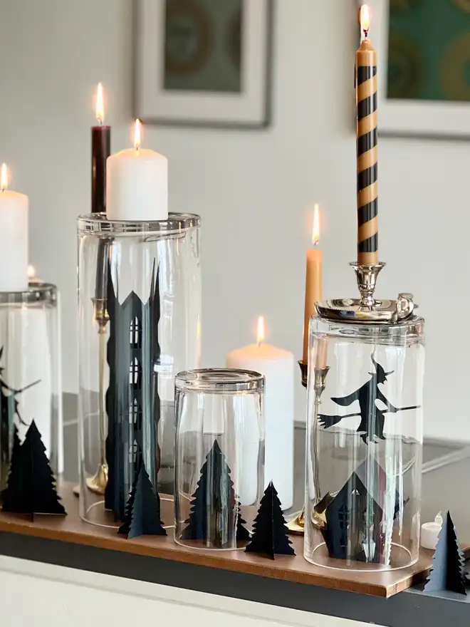 halloween witch silhouette  in glass jar