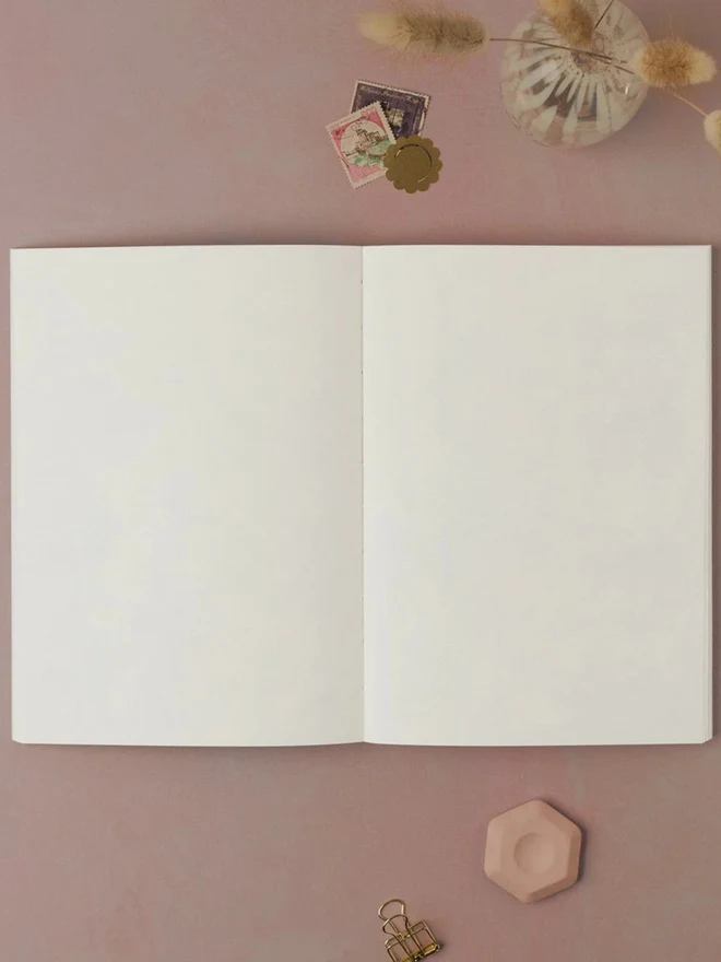 Mushrooms Notebook open to show its plain pages