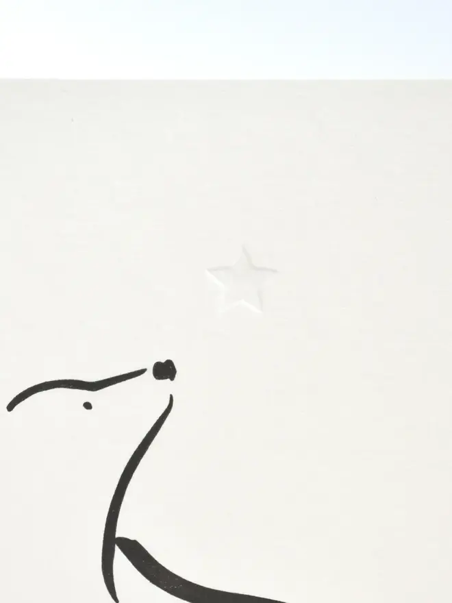 Letterpress Polar Bear & Star Christmas Card. Black on white background.
