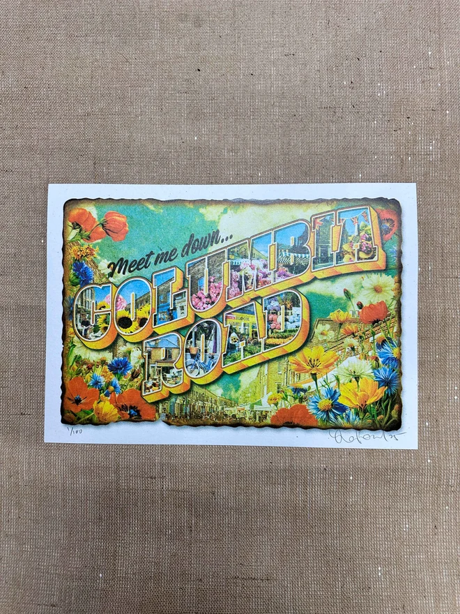 Columbia road retro themed vintage screenprint 