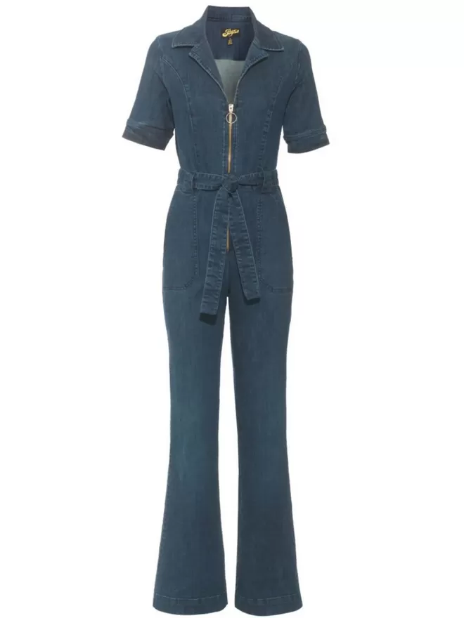 front view of the anita denim jumpsuit 