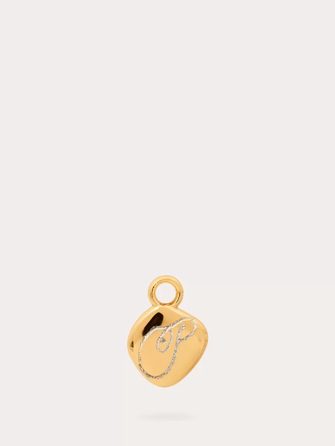 Front view of gold engraved monogram charm