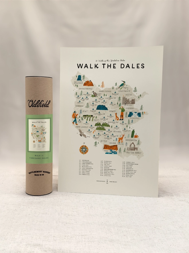 Walk the Dales Map Checklist with tube packaging