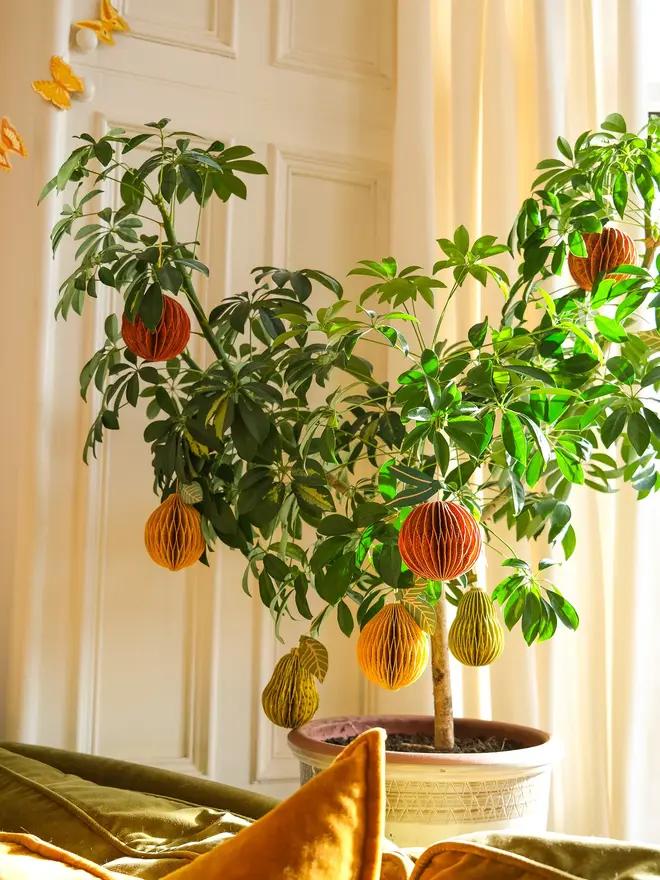 Orange Honeycomb Ornament (Set Of 6)