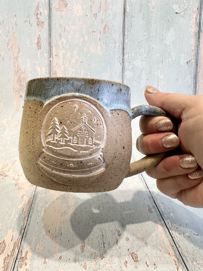 Blue Christmas Snow Globe Mug