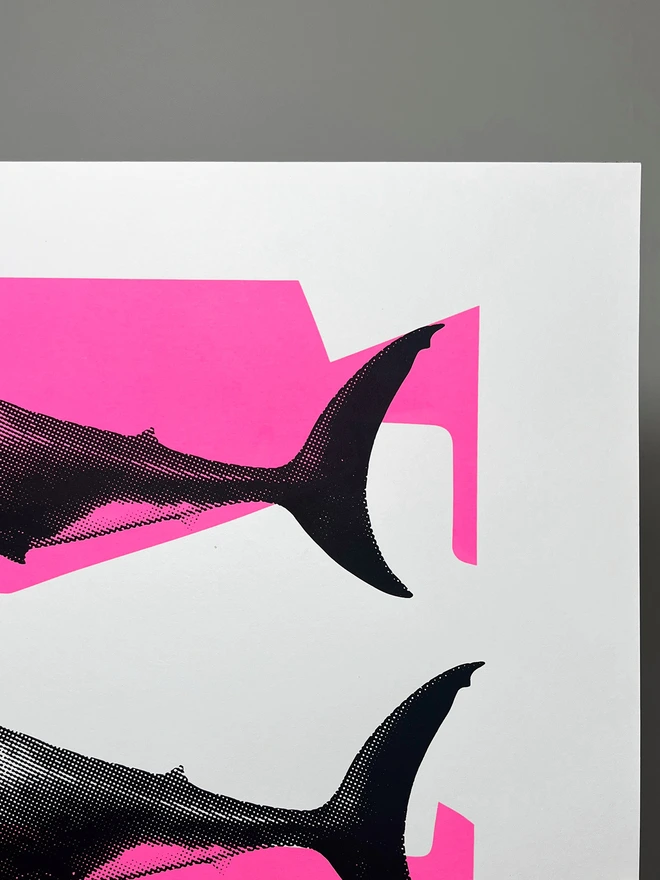 Shark Tank (Pink and Black) - Screen Printed Shark Poster - right close up