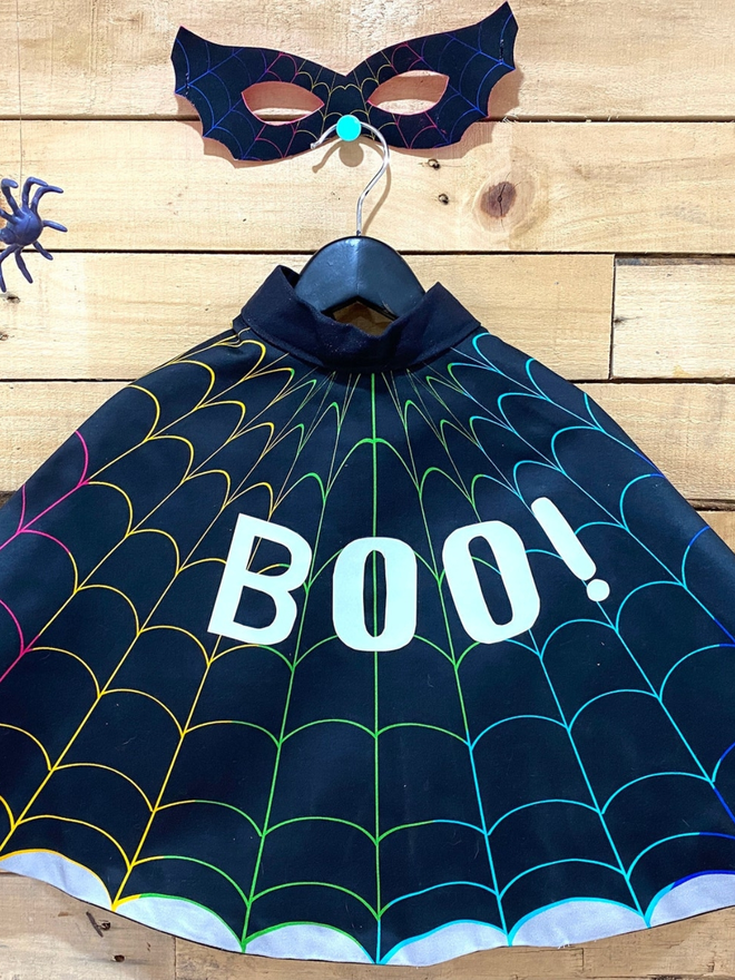 kids' halloween cobweb cape and mask set