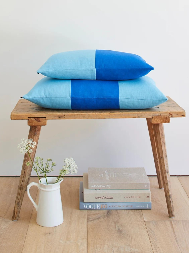 Colour Block Linen Cushion – Royal/Azure