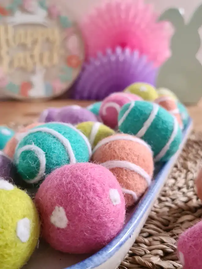 colourful needle felted eggs