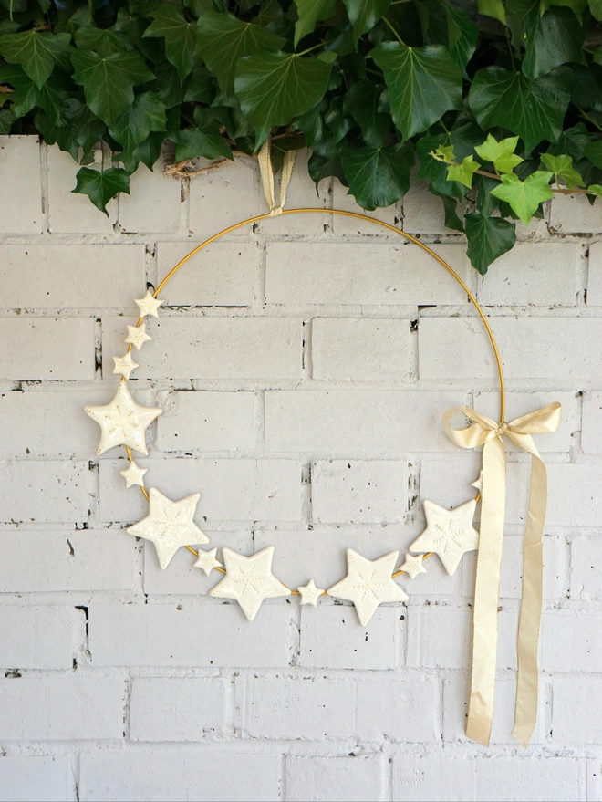 ceramic star wreath, christmas wreath, ceramic christmas wreath, star wreath, ceramic stars, christmas star decorations, christmas decor, christmas wall hangings, christmas unique home decor, Jenny Hopps Pottery
