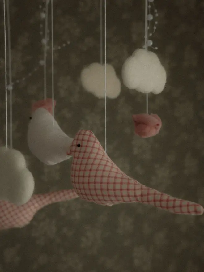 Carousel Felt Baby Mobile, Pink Birds Crib Mobile