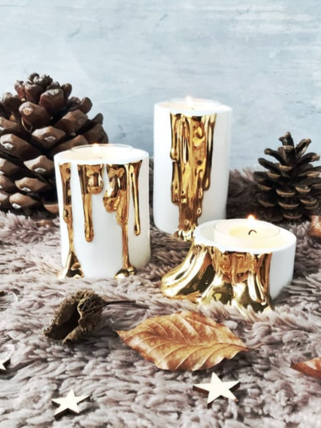 White melded candle holders