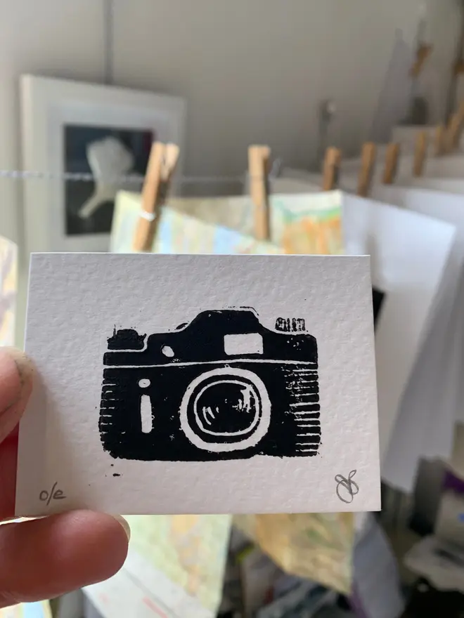 camera mini linocut print