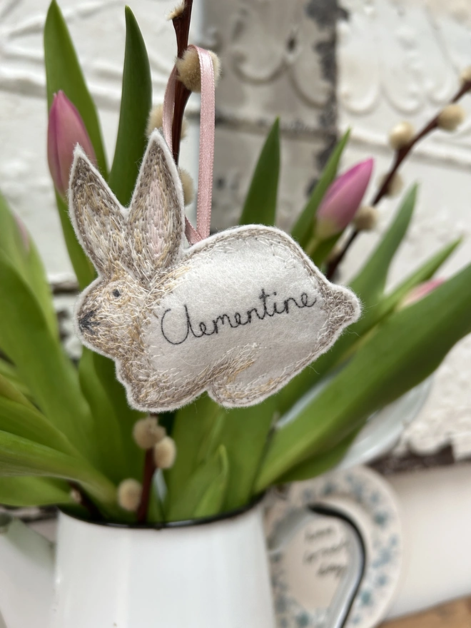 Personalised Embroidered Easter bunny Decorations