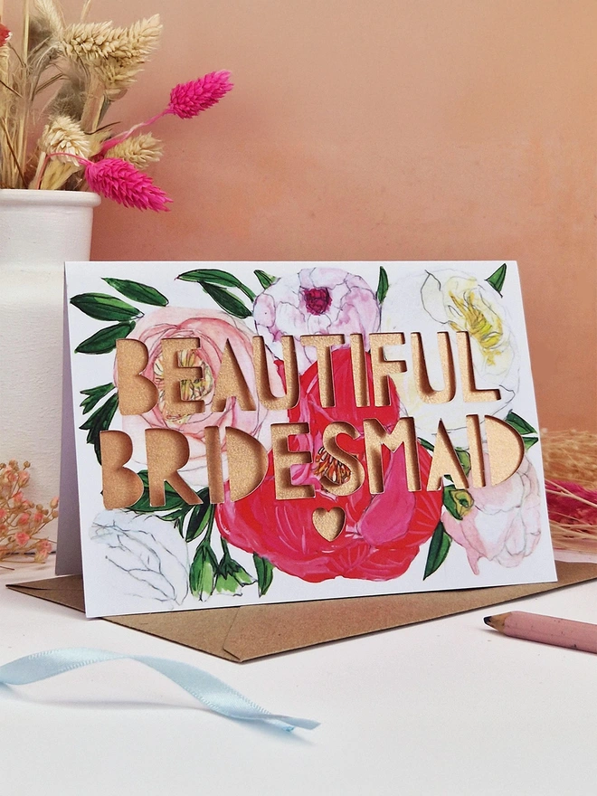 'Beautiful Bridesmaid' Paper Cut Card