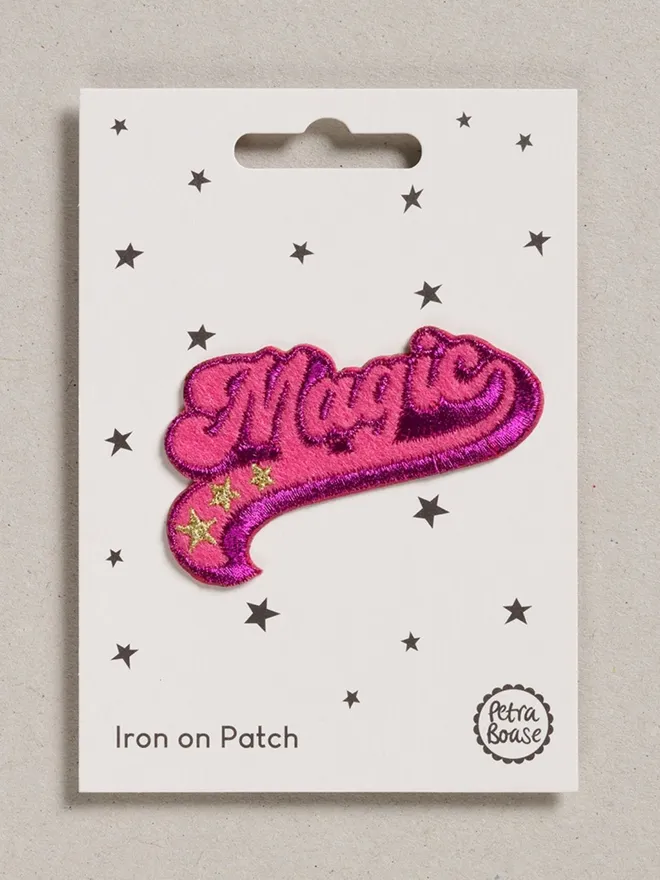 Magic embroidered iron on fabric patch,pink and metallic pink.