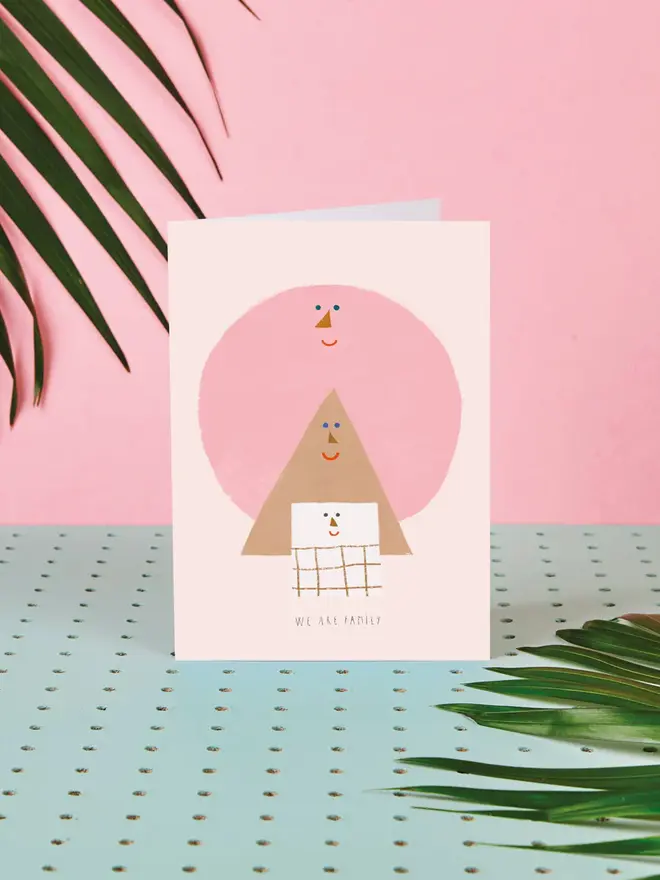 family illustrated pink shapes card