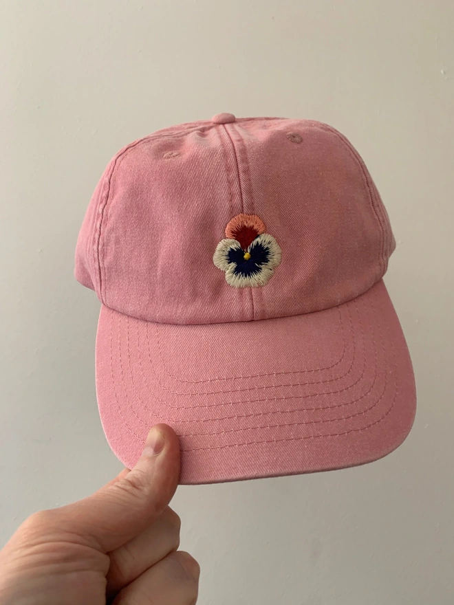 Vintage Canvas Pink Cap with Pansy Design