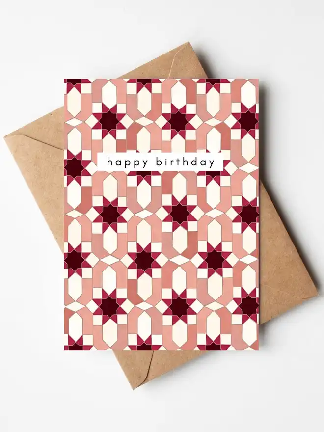 Pink Tiles Birthday Card by tired Starling Studio