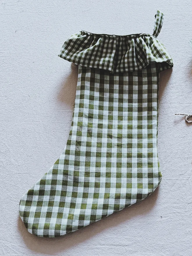 green gingham frill christmas stocking