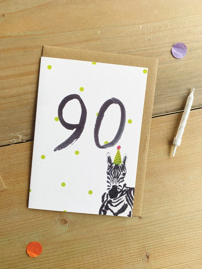 Zebra ninetieth birthday card