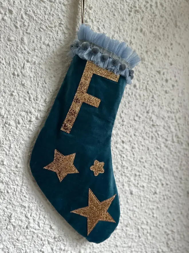 Teal Personalised Velvet Christmas Stocking.webp