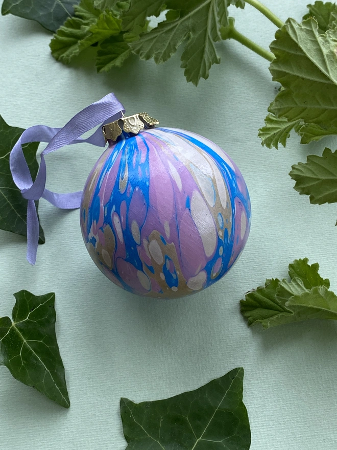 Large Round Hand-Marbled Ceramic Bauble