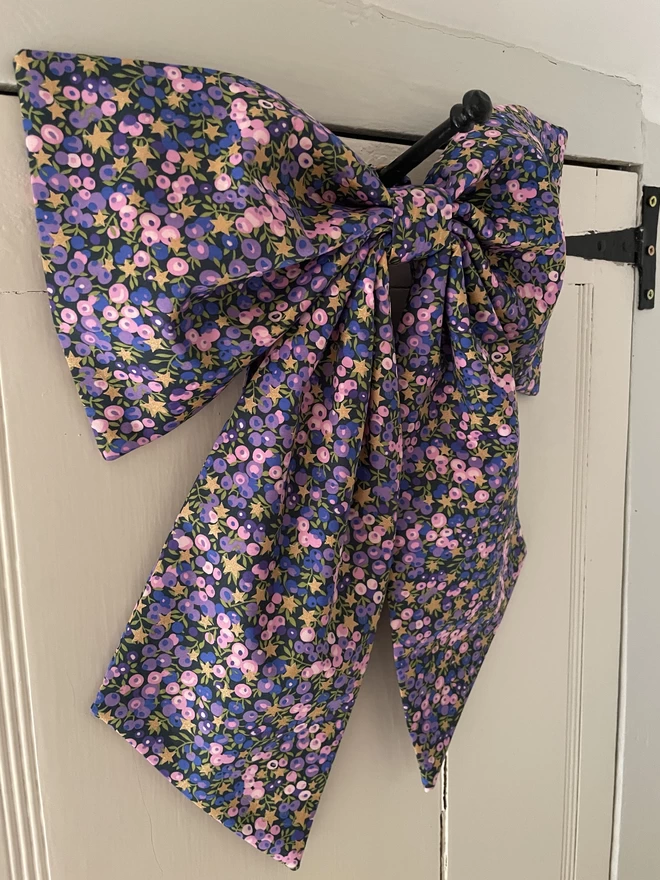 Oversized Christmas Bow in Liberty London Print Wiltshire Stars Purple