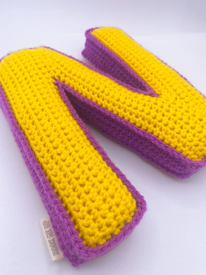 Crocheted N Cushion in Sunshine Yellow & Magenta