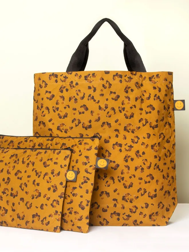 Leopard book bag with matching pouches