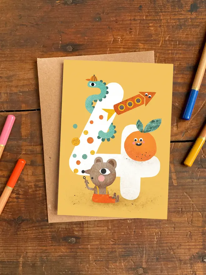 crazy critters 4th birthday card