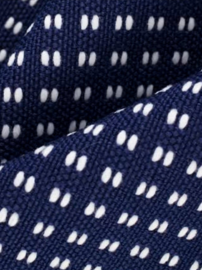 Dots & Dashes Embroidered Parasol. Blue fabric.