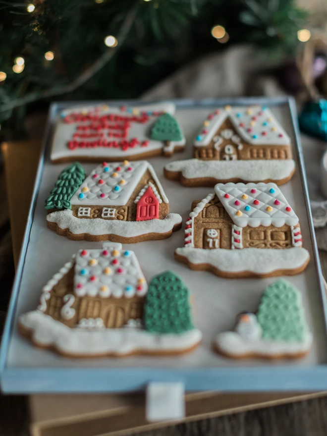 Personalised Christmas Village Biscuit Gift
