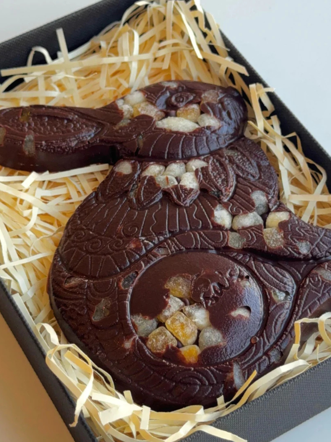 Sicilian Orange Vegan Chocolate Luigi Bunny in a box with straw