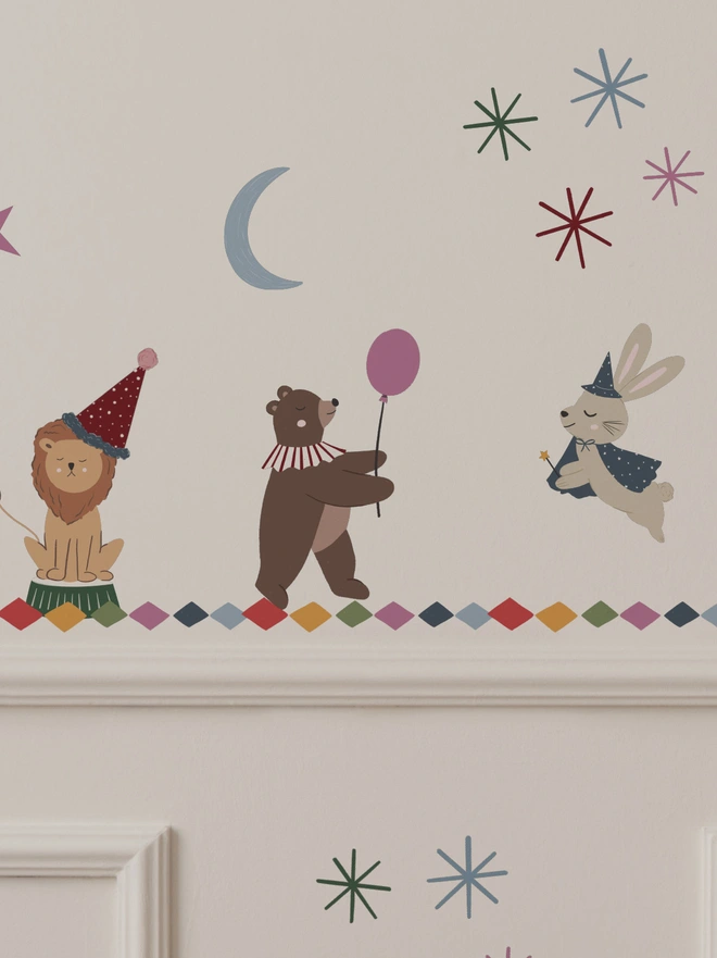 close up showing detailing of our circus wall sticker set