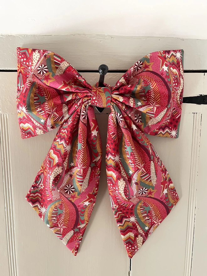 Oversized Christmas Bow in Liberty London Print My Little Star Red