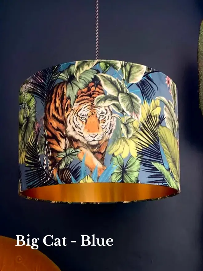 Big Cat Tiger velvet lampshade with tiger and jungle foliage