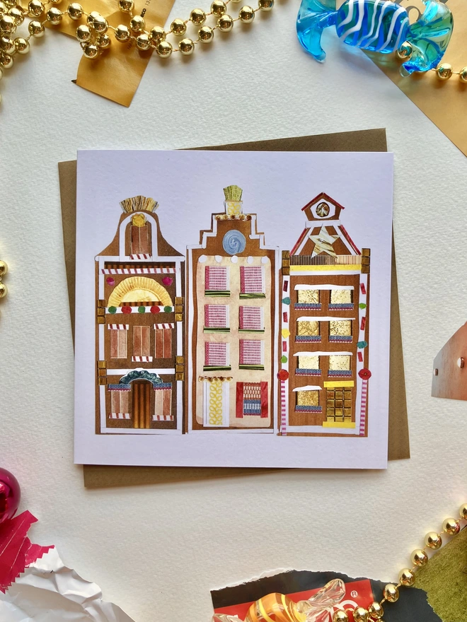 Gingerbread Townhouses Christmas Card