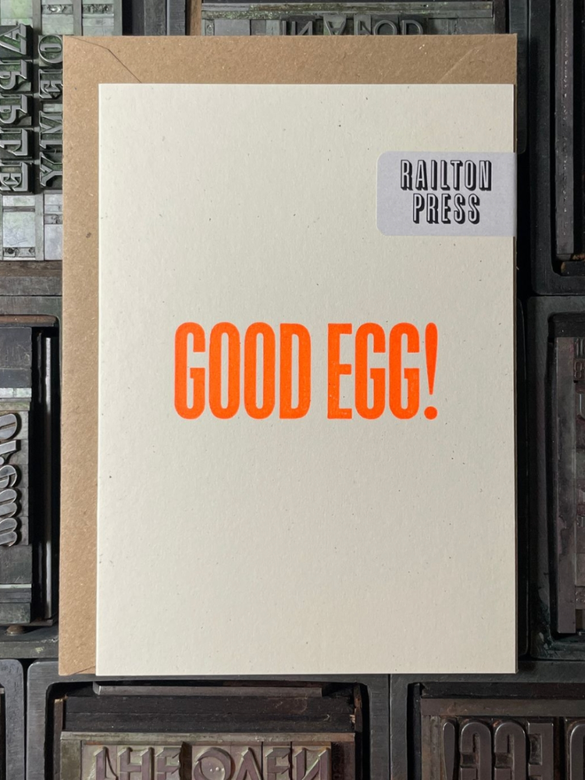 Good Egg Card. A card with simple orange lettering.