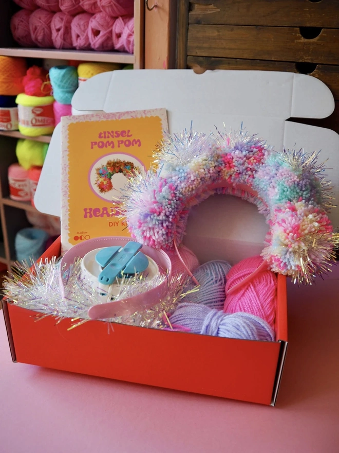 Pastel Iridescent Tinsel Pom Pom Headband Kit