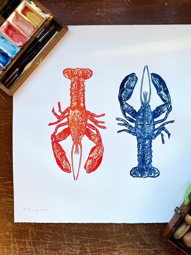 You’re my lobster too linocut print