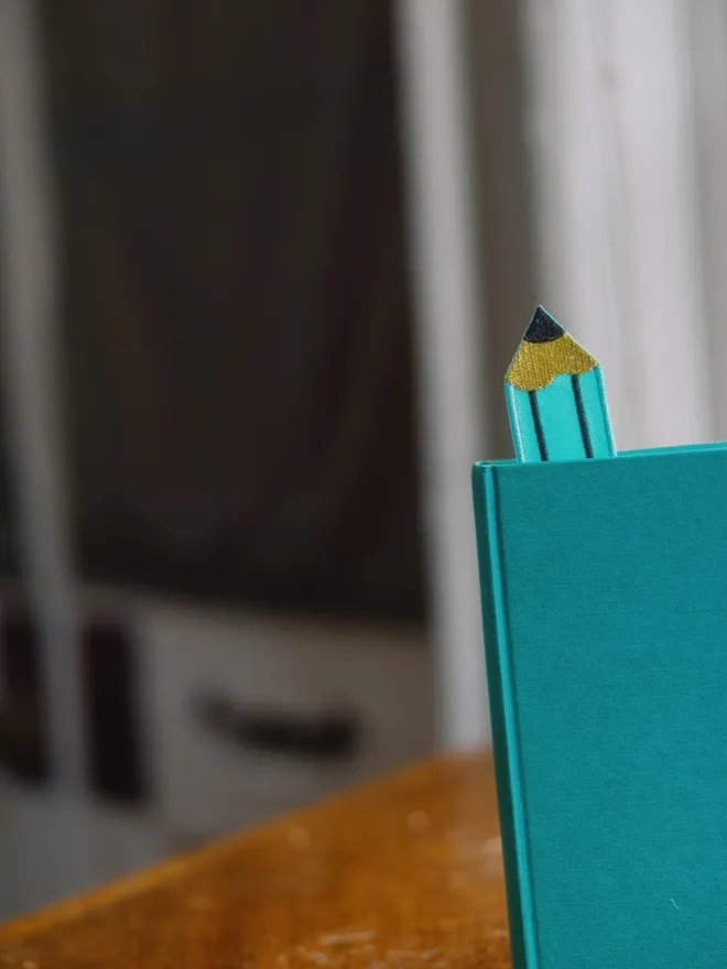 Petra Boase Aqua Retro Pencil Embroidered Fabric Bookmarks 