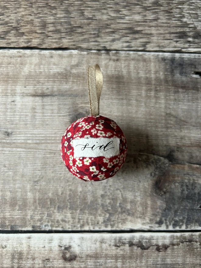 Liberty fabric mini red floral personalised bauble